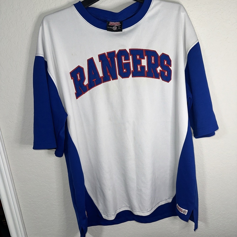 Texas Rangers Stitches Jersey Men's 2XL White Blue Athletic MLB Baseball Shirt